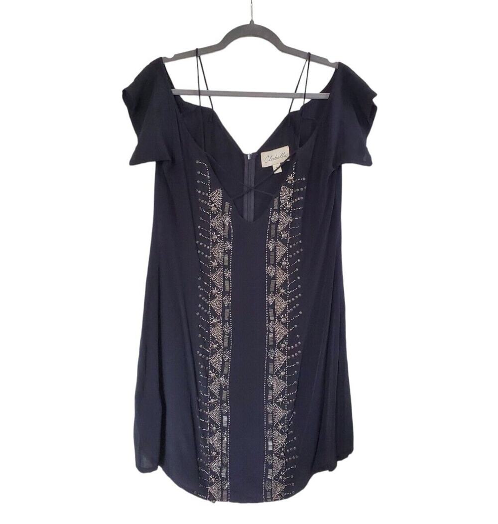 Cleobella Black Nora Dress with Metal Beading and Crisscross Detail, Size Large